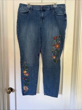 Style & Co. Blue Cropped Jeans with Floral Embroidery
